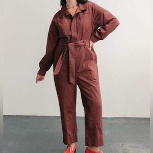 NWT Darling Society belted jumpsuit sable rust colorway size s
